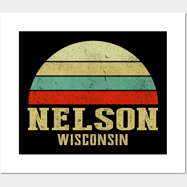 Nelson Wisconsin Vintage Retro Sunset Wall Art by Curry G